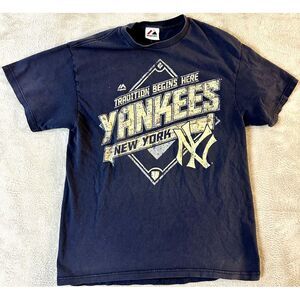 VTG New York‎ Yankees Tradition Begins Here World Series T-shirt Blue Size L